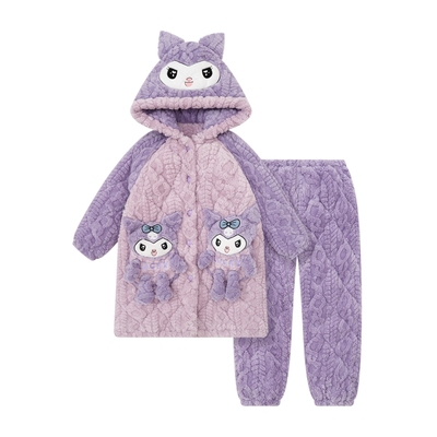 母女睡衣冬季三层夹棉库洛米睡袍