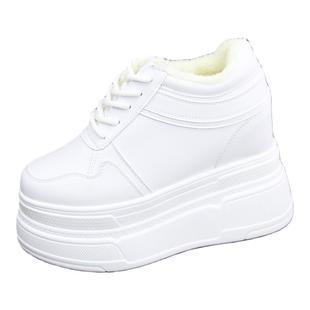 隐形12cm内增高女鞋小白鞋女冬加绒软底小个子运动鞋板鞋棉鞋小码