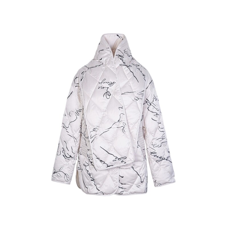 XG/雪歌XJ406067B251白色印花鸭绒羽绒服时尚冬季新款加厚外套女