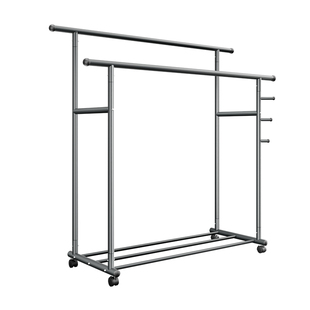 加粗简易双杆衣帽架落地卧室挂衣架家用阳台晒被室内晾衣架挂衣杆