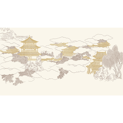新中式楼阁肌理客厅壁画