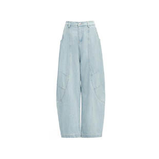 ZRSEE 美式设计感弯刀牛仔裤早春新款百搭显瘦洗水色宽松牛仔裤子