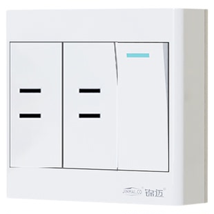 锦迈明装超薄一开四孔单/双控10A大功率开关带插座带长线盒面板白