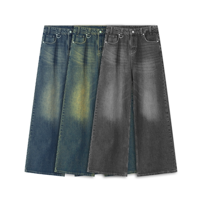 Botanica美式高街黑色阔腿牛仔裤Cleanfit复古水洗宽松直筒Vibe裤