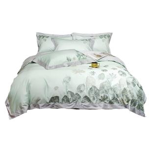 轻奢100支贡缎长绒棉刺绣四件套时尚绣花全棉简约床上用品家纺