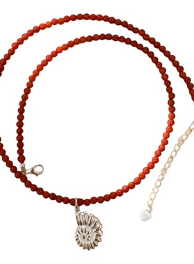 古熙西【与幸运相连1.0】925银红玛瑙精致新中式海螺锁骨链项链