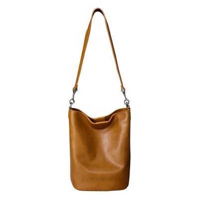 时尚竖款真皮水桶包单肩斜挎包女