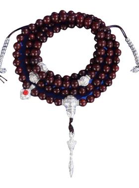 普巴金刚杵紫檀念珠藏式纯银饰品