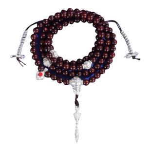 普巴金刚杵紫檀念珠藏式纯银配饰佛珠民族风手链挂件情侣款0.8cm