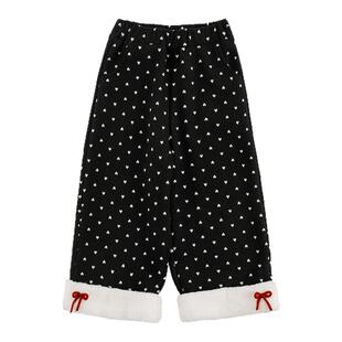 幼悠女童阔腿裤2026新款内里加绒保暖九分半波点裤宽松小女孩裤子