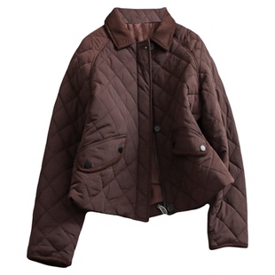 简约通勤纯色绗缝翻领插肩袖2025秋冬新款棉服长袖百搭棉衣女B245