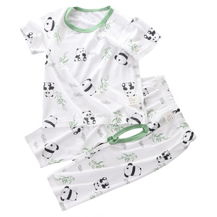婴儿睡衣莫代尔薄款短袖空调服开裆长裤分体套装夏季宝宝夏装衣服