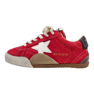 儿童板鞋红色星星鞋子2026春季新款真皮女童德训鞋软底男童运动鞋