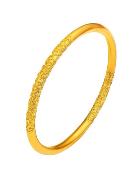 足金包银手镯素圈古法传承仿真黄金卷草纹镯子实心结婚首饰不掉色