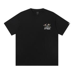 丛林老虎简约小花刺绣纯棉短袖t恤男潮牌休闲百搭宽松重磅情侣装