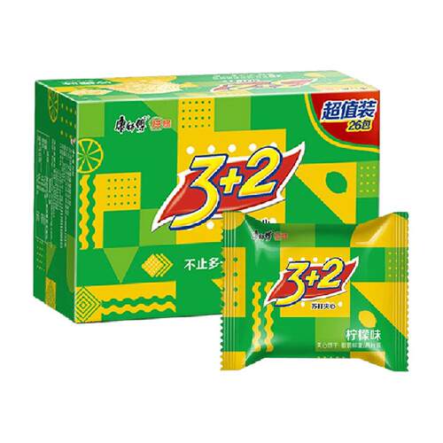 康师傅3+2夹心饼干柠檬味26小包650g*1盒下午茶早餐休闲食品