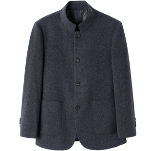 桑蚕丝羊毛呢夹克国风立领新中式中山装男士秋冬行政商务休闲西装