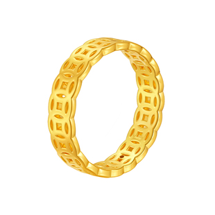 水贝黄金官方旗舰店足金999铜钱币戒指纯金钱多多情侣小克重礼物