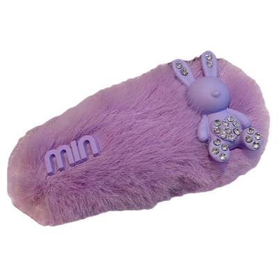 韩版新款毛绒满钻兔子边夹女