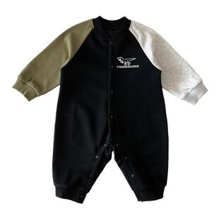 婴儿连体衣春秋款韩系帅气满月男宝宝衣服小月龄春装长袖外出爬服