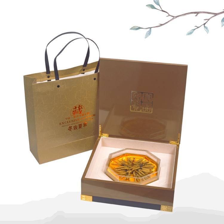 新款冬虫夏草包装盒虫草木盒内漆虫草定制裂纹八角礼盒正批发木盒