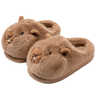 厚底踩屎感棉拖鞋女秋冬季家用新款可爱卡通拖鞋冬天加绒加厚保暖