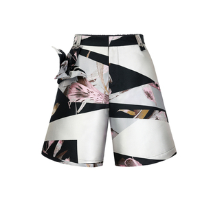 叶华  复古抽象色织提花立体手工百合花宽松短裤 山谷少年原创