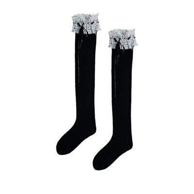 秋冬蕾丝抽绳洛丽塔过膝大腿袜女