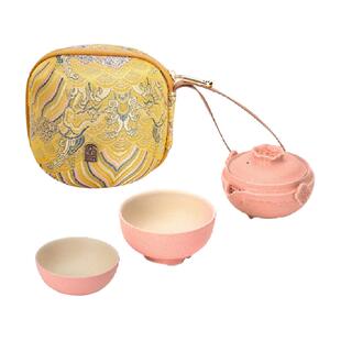 万仟堂便携式旅行茶具陶瓷茶具家用办公室快客杯一壶二杯多子多福