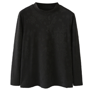 翠袖大码女装胖mm提花半高领打底衫女秋冬款长袖T恤宽松内搭上衣