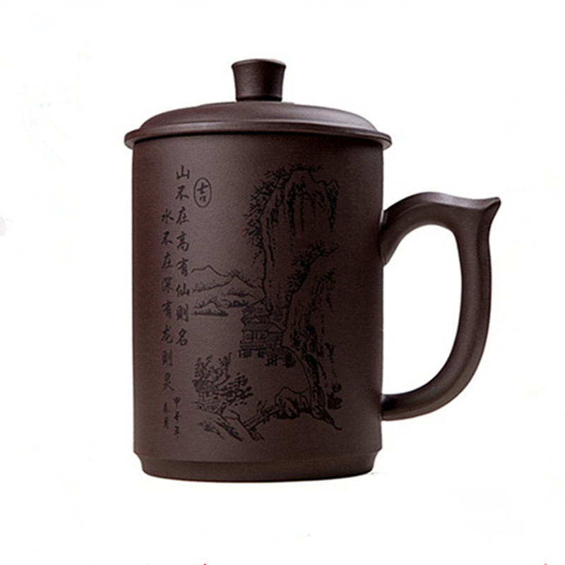 宜兴紫砂杯带隔舱过滤杯带盖子带盖居家办公泡茶杯礼品批量刻字