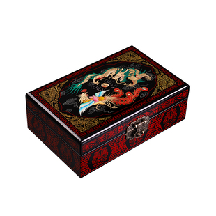 中国风龙凤漆器珠宝饰品首饰五金首饰盒大容量双层彩绘木质礼品盒