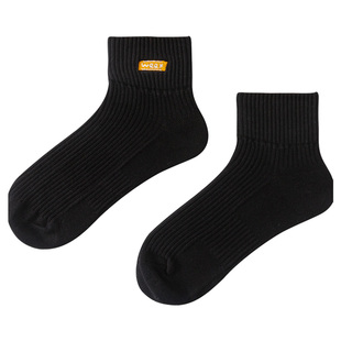 潮牌刺绣黄色袜子男短袜纯棉夏季薄款潮流搭配拖鞋中筒袜女潮运动