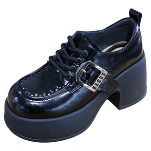 诗路花语女鞋2026春增高厚底乐福鞋皮带扣松糕鞋英伦单鞋78-9079