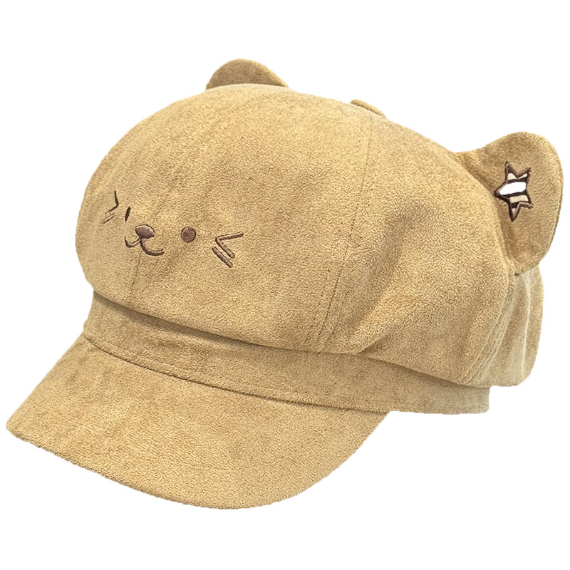 日系猫耳宽檐保暖显脸小八角帽
