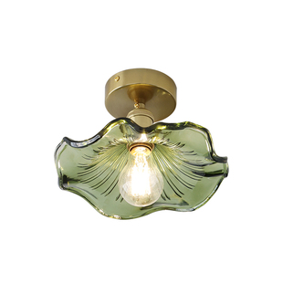 复古绿色荷叶吸顶灯北欧简约餐厅灯具玄关阳台吧台过道黄铜玻璃灯