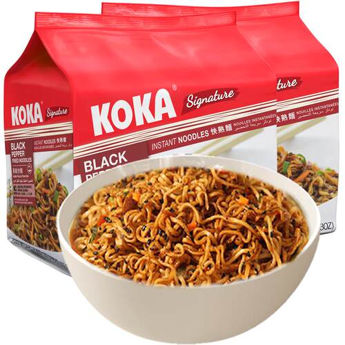 新加坡进口koka可口黑椒快熟炒面鸡汤速食泡面方便面