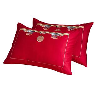 60*80CM加大靠枕套100支长绒棉大红婚庆靠垫抱枕结婚床品婚房陪嫁