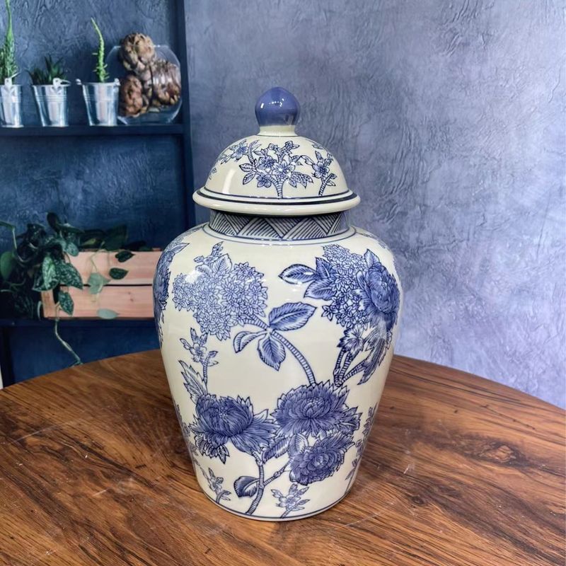 景德镇青花瓷花瓶陶瓷摆件饰品客厅插花博古架电视柜中式将军罐