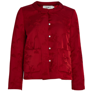 秸熙秋冬新款改良轻国风新中式棉服外套高级感缎面提花珍珠扣上衣