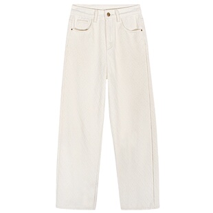 今屿花花 牛仔裤2025年新款女格子设计感小众高腰裤子加厚白色冬