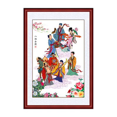 牡丹中式风实木框八仙过海装饰画
