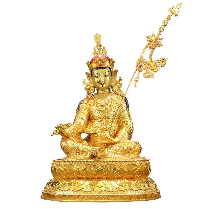 全鎏金莲花生大士铜像摆件