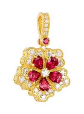 足金包银红蓝宝石牡丹五瓣花项链