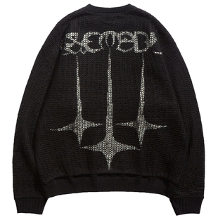 Remedy国潮秋冬款丝瓜瓤宽松圆领针织衫美式街头潮牌情侣毛衣男女