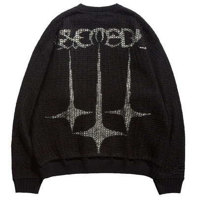 Remedy国潮秋冬款丝瓜瓤宽松圆领针织衫美式街头潮牌情侣毛衣男女