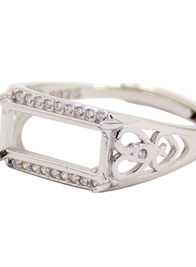 diy方形蜜蜡琥珀玉石戒指空托