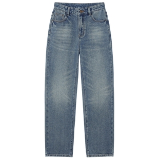 热风女士牛仔裤宽松直筒2025年冬季新款显瘦直筒阔腿内里磨毛长裤