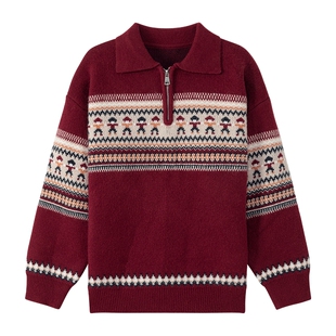 左西童装男童毛衣polo衫儿童秋冬2025新款费尔岛男孩大童针织上衣