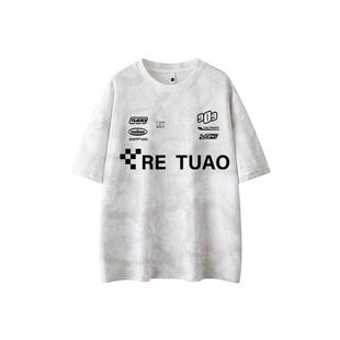 2026夏季扎染麂皮绒男生短袖T恤百搭ins潮流宽松型圆领体恤上衣服